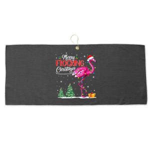 Merry Flocking Christmas Flamingo Pink In Santa Hat Xmas Cute Gift Large Microfiber Waffle Golf Towel