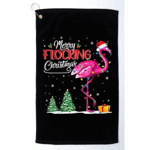 Merry Flocking Christmas Flamingo Pink In Santa Hat Xmas Cute Gift Platinum Collection Golf Towel