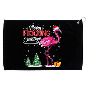 Merry Flocking Christmas Flamingo Pink In Santa Hat Xmas Cute Gift Grommeted Golf Towel