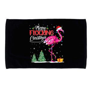 Merry Flocking Christmas Flamingo Pink In Santa Hat Xmas Cute Gift Microfiber Hand Towel