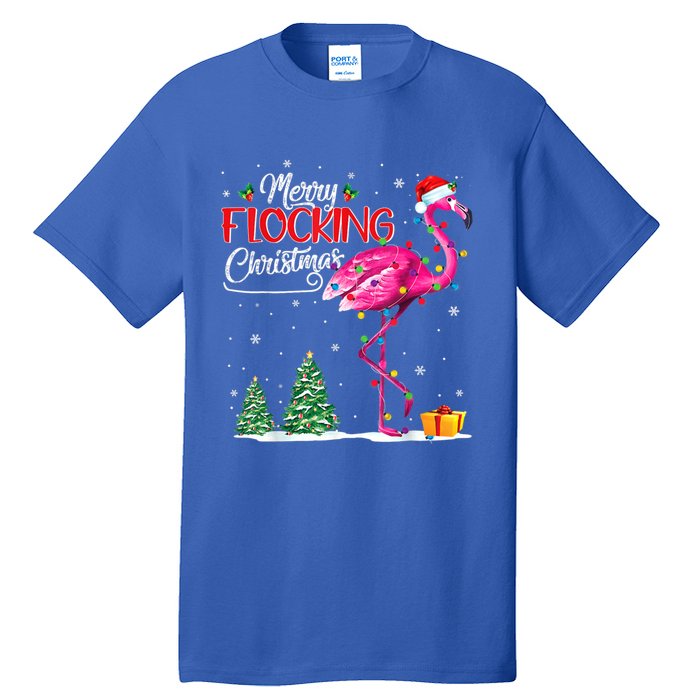 Merry Flocking Christmas Flamingo Pink In Santa Hat Xmas Cute Gift Tall T-Shirt