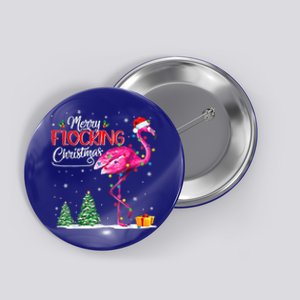 Merry Flocking Christmas Flamingo Pink In Santa Hat Xmas Cute Gift Button