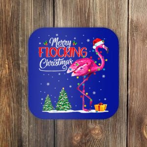 Merry Flocking Christmas Flamingo Pink In Santa Hat Xmas Cute Gift Coaster