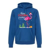 Merry Flocking Christmas Flamingo Pink In Santa Hat Xmas Cute Gift Premium Hoodie