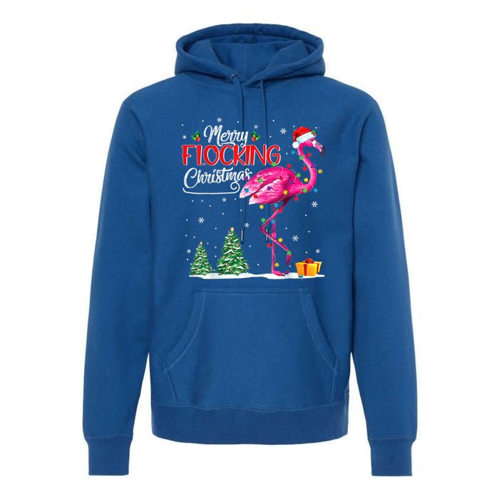 Merry Flocking Christmas Flamingo Pink In Santa Hat Xmas Cute Gift Premium Hoodie