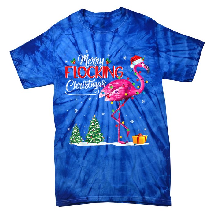 Merry Flocking Christmas Flamingo Pink In Santa Hat Xmas Cute Gift Tie-Dye T-Shirt