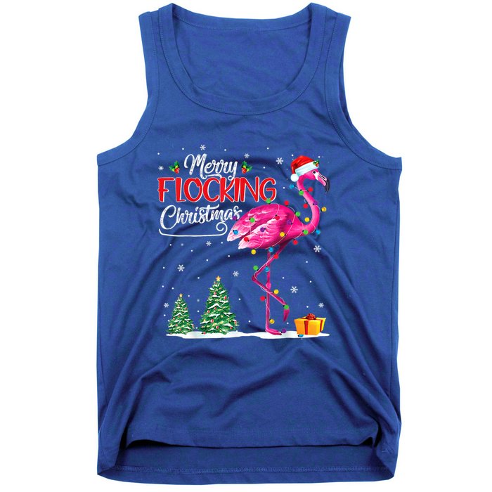 Merry Flocking Christmas Flamingo Pink In Santa Hat Xmas Cute Gift Tank Top