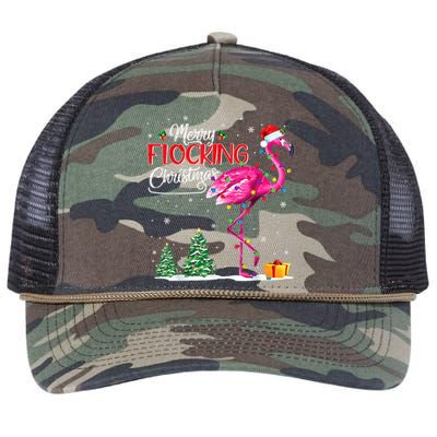 Merry Flocking Christmas Flamingo Pink In Santa Hat Xmas Cute Gift Retro Rope Trucker Hat Cap