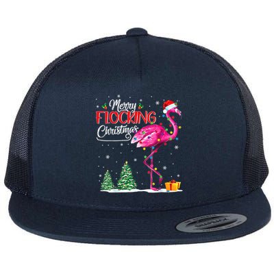 Merry Flocking Christmas Flamingo Pink In Santa Hat Xmas Cute Gift Flat Bill Trucker Hat