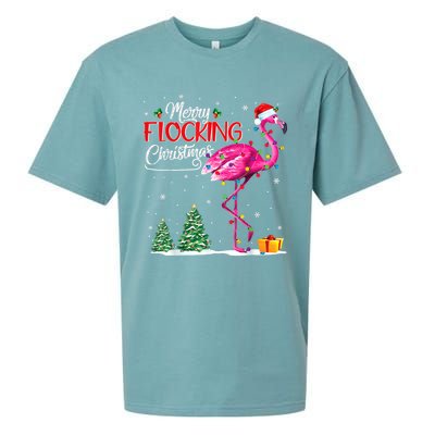 Merry Flocking Christmas Flamingo Pink In Santa Hat Xmas Cute Gift Sueded Cloud Jersey T-Shirt