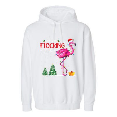 Merry Flocking Christmas Flamingo Pink In Santa Hat Xmas Cute Gift Garment-Dyed Fleece Hoodie