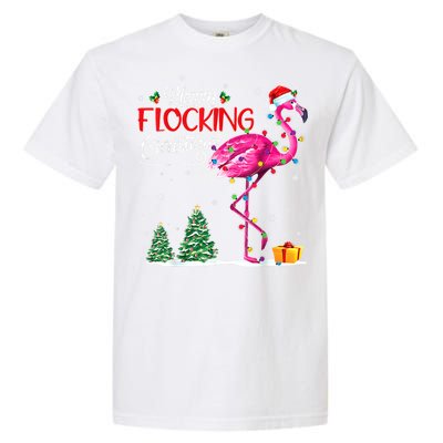 Merry Flocking Christmas Flamingo Pink In Santa Hat Xmas Cute Gift Garment-Dyed Heavyweight T-Shirt