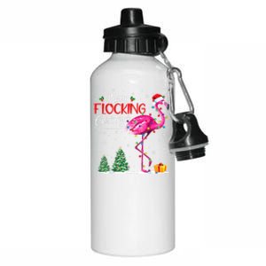 Merry Flocking Christmas Flamingo Pink In Santa Hat Xmas Cute Gift Aluminum Water Bottle