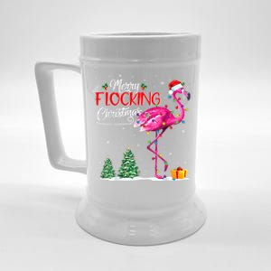 Merry Flocking Christmas Flamingo Pink In Santa Hat Xmas Cute Gift Beer Stein