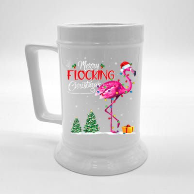 Merry Flocking Christmas Flamingo Pink In Santa Hat Xmas Cute Gift Beer Stein