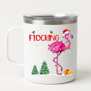 Merry Flocking Christmas Flamingo Pink In Santa Hat Xmas Cute Gift 12 oz Stainless Steel Tumbler Cup