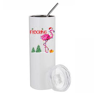 Merry Flocking Christmas Flamingo Pink In Santa Hat Xmas Cute Gift Stainless Steel Tumbler