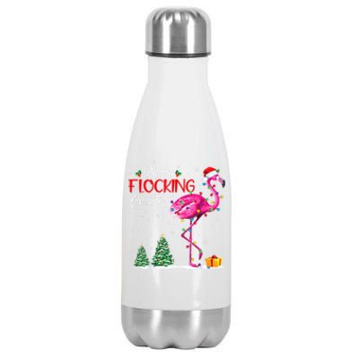 Merry Flocking Christmas Flamingo Pink In Santa Hat Xmas Cute Gift Stainless Steel Insulated Water Bottle