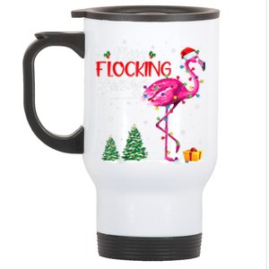 Merry Flocking Christmas Flamingo Pink In Santa Hat Xmas Cute Gift Stainless Steel Travel Mug