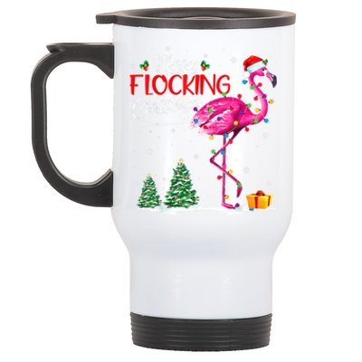 Merry Flocking Christmas Flamingo Pink In Santa Hat Xmas Cute Gift Stainless Steel Travel Mug