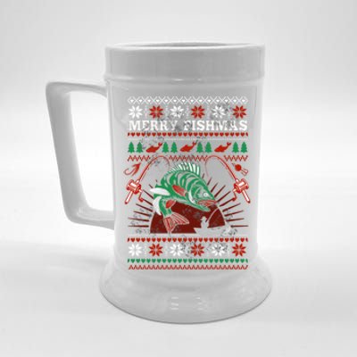 Merry Fishmas Christmas Funny Xmas Fisher Fish Lover Funny Gift Beer Stein