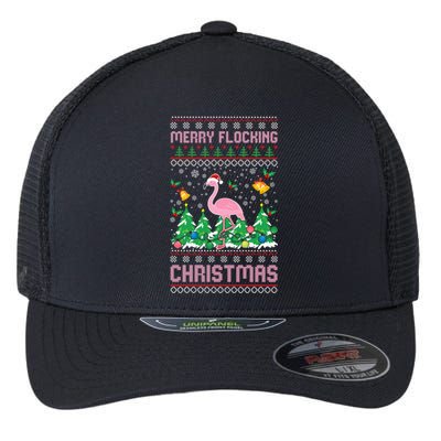 Merry Flocking Christmas Pajama Funny Flamingo Ugly Xmas Gift Flexfit Unipanel Trucker Cap