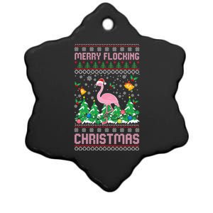 Merry Flocking Christmas Pajama Funny Flamingo Ugly Xmas Gift Ceramic Star Ornament