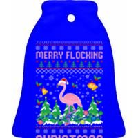 Merry Flocking Christmas Pajama Funny Flamingo Ugly Xmas Gift Ceramic Bell Ornament