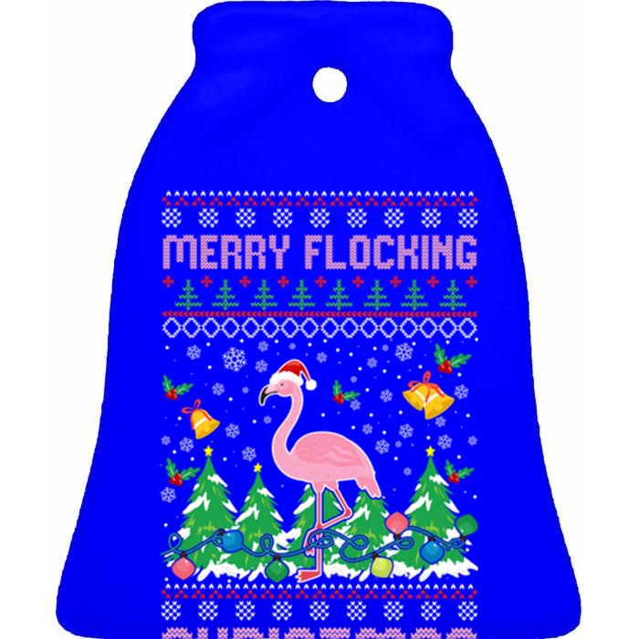 Merry Flocking Christmas Pajama Funny Flamingo Ugly Xmas Gift Ceramic Bell Ornament