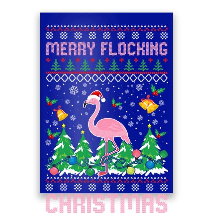 Merry Flocking Christmas Pajama Funny Flamingo Ugly Xmas Gift Poster