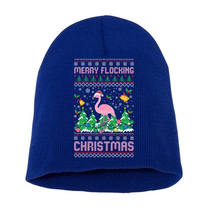 Merry Flocking Christmas Pajama Funny Flamingo Ugly Xmas Gift Short Acrylic Beanie