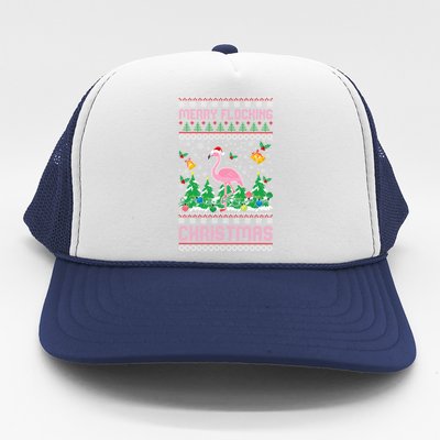 Merry Flocking Christmas Pajama Funny Flamingo Ugly Xmas Gift Trucker Hat