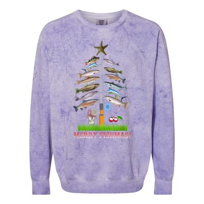 Merry Fishmas Christmas Tree Funny Gift Cute Gift Colorblast Crewneck Sweatshirt