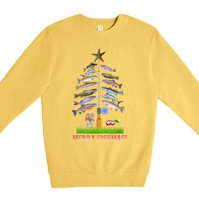 Merry Fishmas Christmas Tree Funny Gift Cute Gift Premium Crewneck Sweatshirt