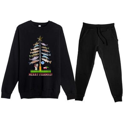 Merry Fishmas Christmas Tree Funny Gift Cute Gift Premium Crewneck Sweatsuit Set