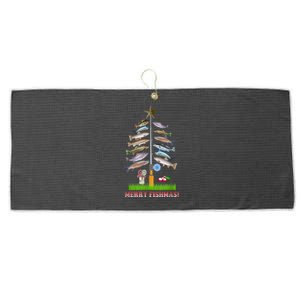 Merry Fishmas Christmas Tree Funny Gift Cute Gift Large Microfiber Waffle Golf Towel