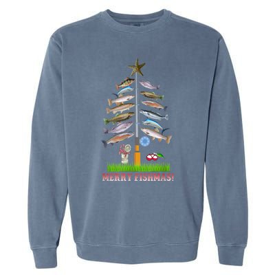 Merry Fishmas Christmas Tree Funny Gift Cute Gift Garment-Dyed Sweatshirt