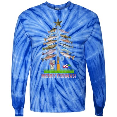 Merry Fishmas Christmas Tree Funny Gift Cute Gift Tie-Dye Long Sleeve Shirt