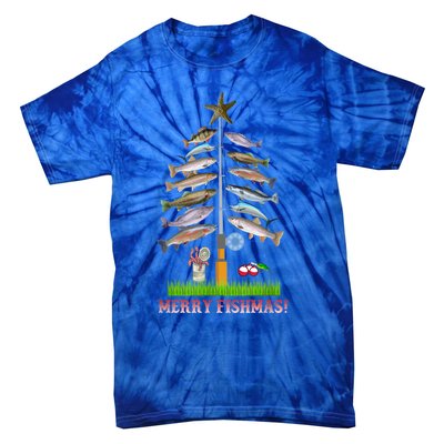 Merry Fishmas Christmas Tree Funny Gift Cute Gift Tie-Dye T-Shirt