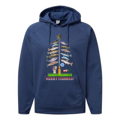 Merry Fishmas Christmas Tree Funny Gift Cute Gift Performance Fleece Hoodie