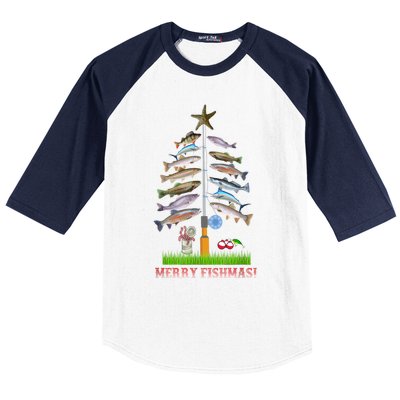 Merry Fishmas Christmas Tree Funny Gift Cute Gift Baseball Sleeve Shirt