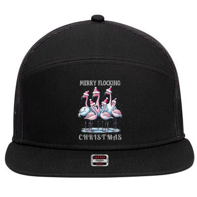 Merry Flocking Christmas Pink Flamingoes With Santa Hat Meaningful Gift 7 Panel Mesh Trucker Snapback Hat