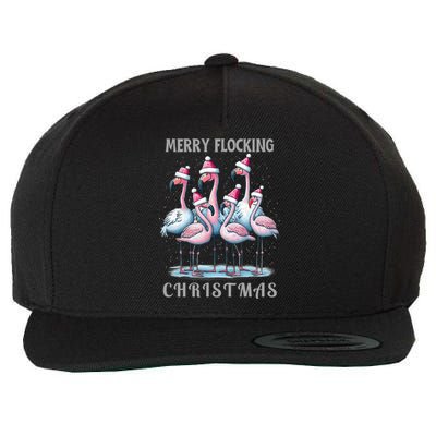 Merry Flocking Christmas Pink Flamingoes With Santa Hat Meaningful Gift Wool Snapback Cap