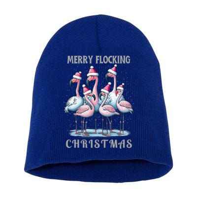 Merry Flocking Christmas Pink Flamingoes With Santa Hat Meaningful Gift Short Acrylic Beanie