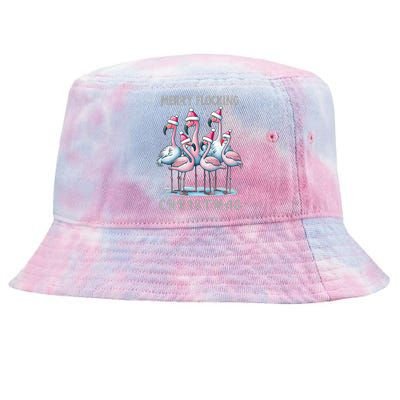 Merry Flocking Christmas Pink Flamingoes With Santa Hat Meaningful Gift Tie-Dyed Bucket Hat