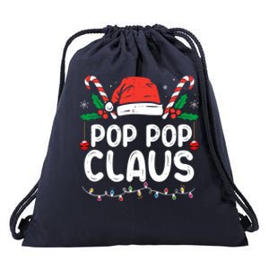 Matching Family Christmas Pajama Xmas Lights Pop Pop Claus Gift Drawstring Bag