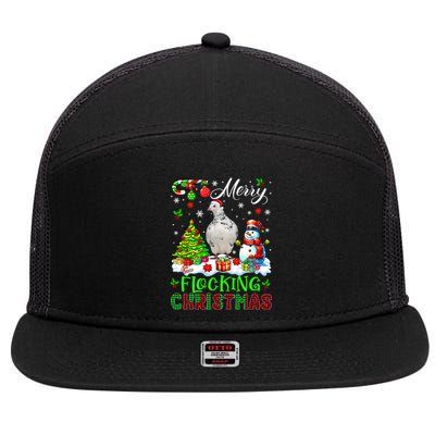 Merry Flocking Christmas Santa Pigeon Xmas Symbols Snow Cute Gift 7 Panel Mesh Trucker Snapback Hat