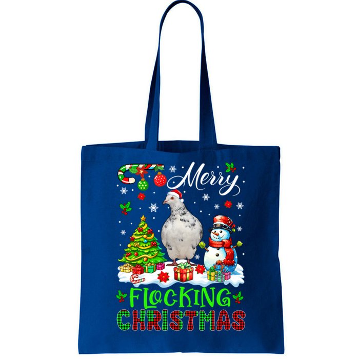 Merry Flocking Christmas Santa Pigeon Xmas Symbols Snow Cute Gift Tote Bag