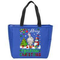 Merry Flocking Christmas Santa Pigeon Xmas Symbols Snow Cute Gift Zip Tote Bag