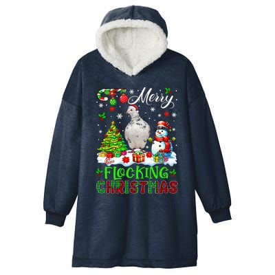 Merry Flocking Christmas Santa Pigeon Xmas Symbols Snow Cute Gift Hooded Wearable Blanket